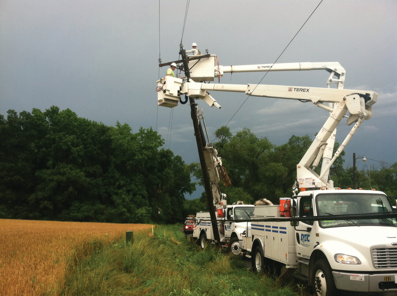 Crews work after a storm