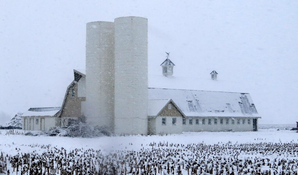 barn in snow