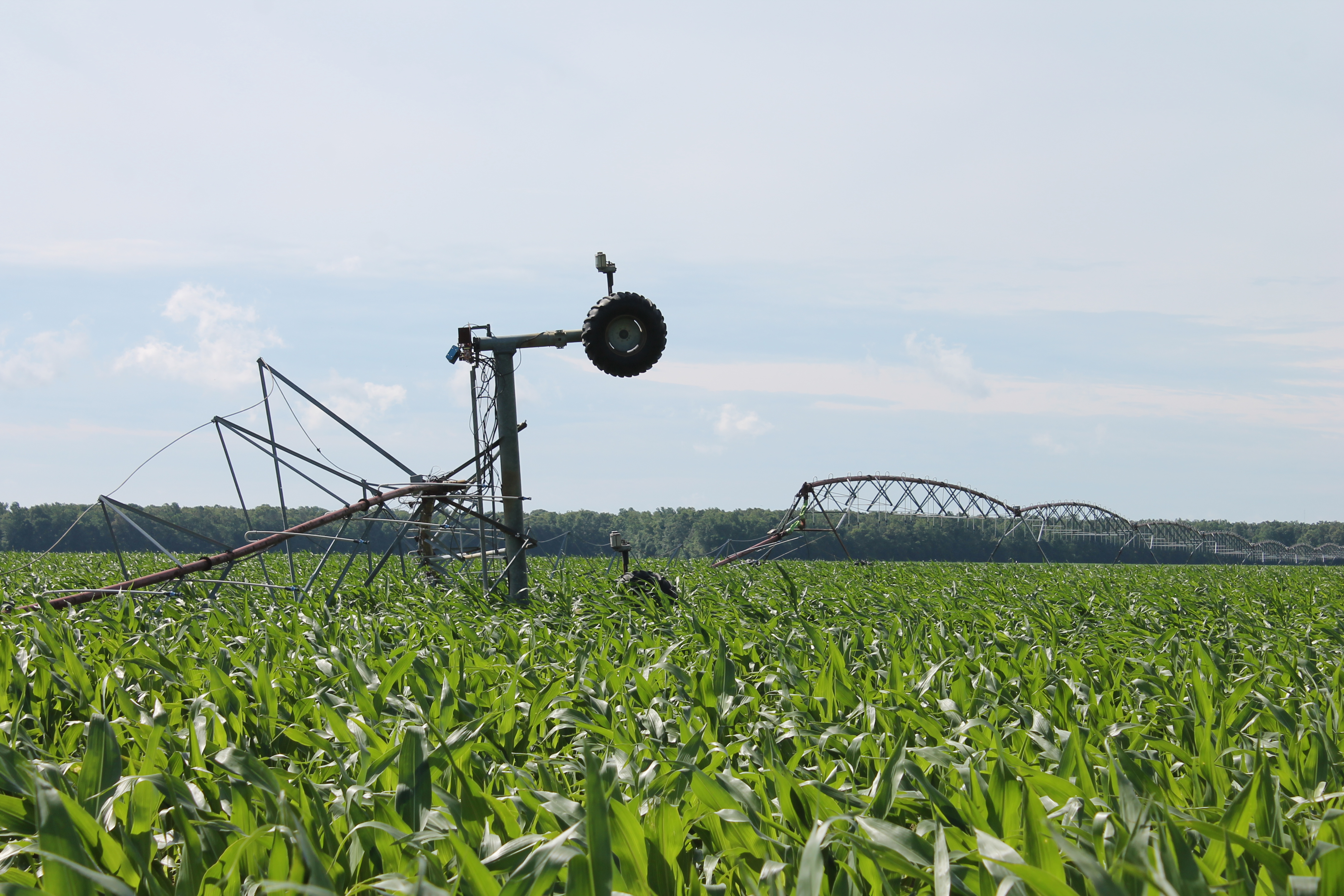 One irrigation system turned over due to the strength of Monday's storm.