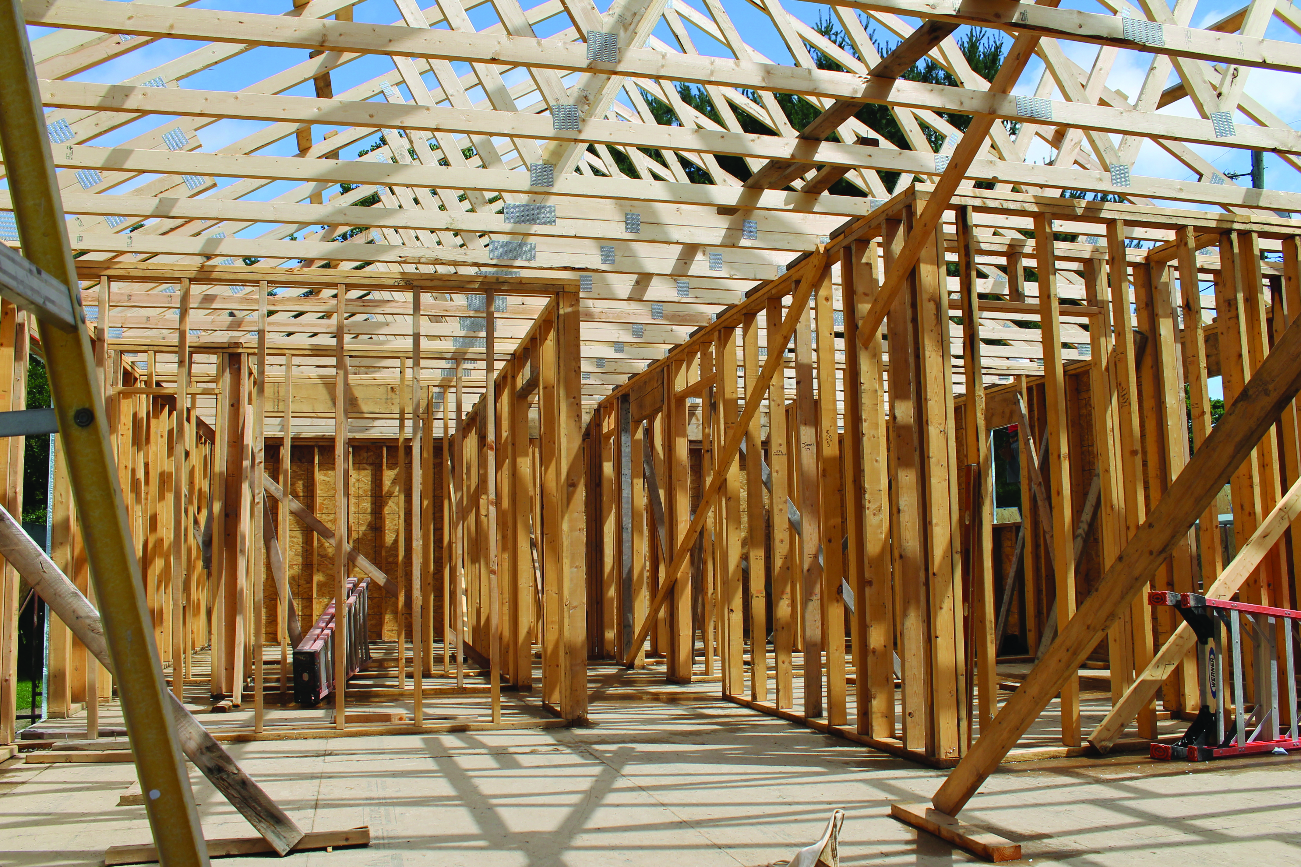 The studs and rafters were set in June.