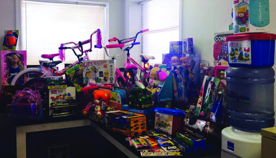 Toys collected by volunteers for local families at Christmas.