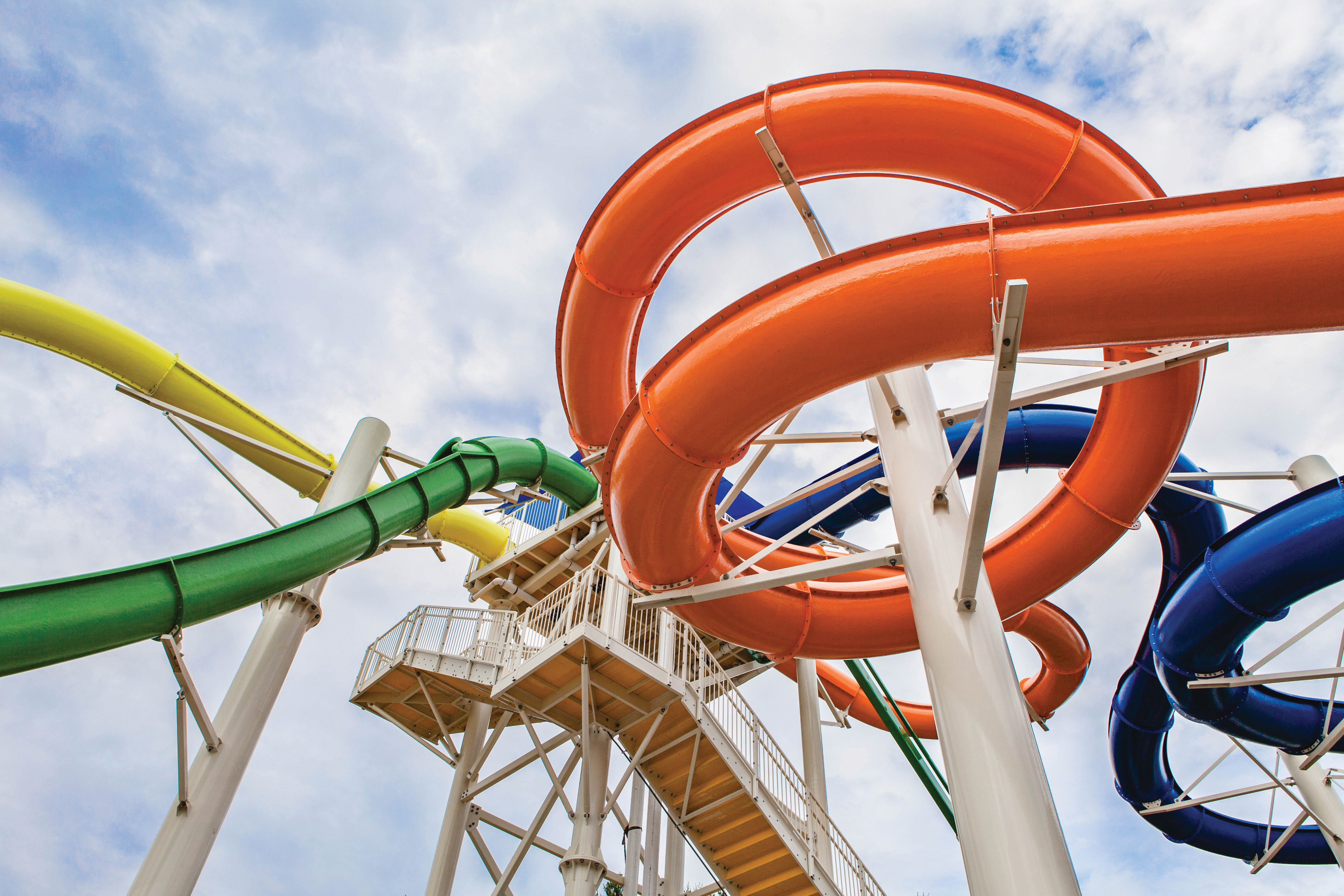 The water park features four slides for the kids.
