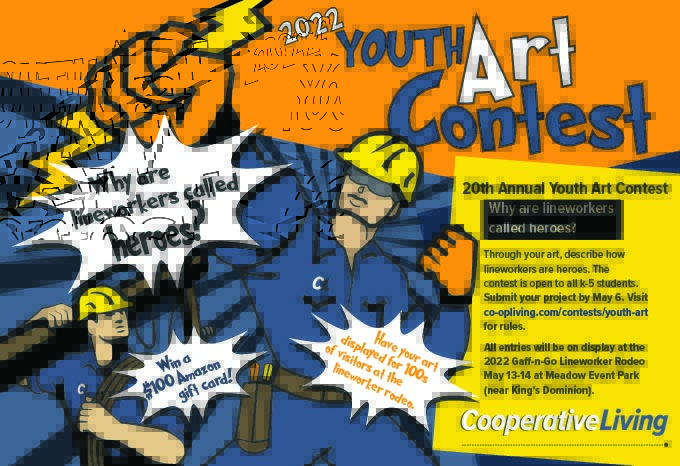 Entries for the 2022 Youth Art Contest will be on display at the Gaff-n-Go Lineworker's Rodeo from May 13-14.