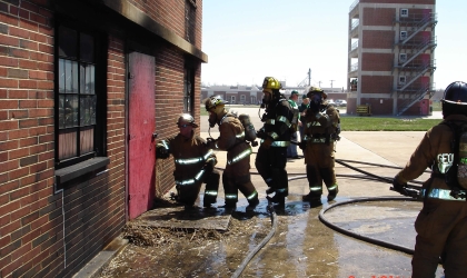 Firemen putting out fire