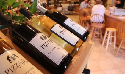 Wine bottles on rack