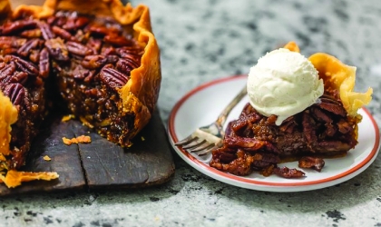 Pecan Pie with ice cream on top