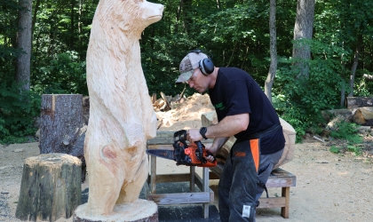 Using a chainsaw as his primary means of creation, member Rick Torres creates stunning sculptures at his workshop in Felton.