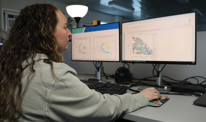 A DEC employee reviews data from an artificial intelligence (AI) model that can help the Co-op identify areas of our electric system where updates to equipment or maintenance could improve reliability.