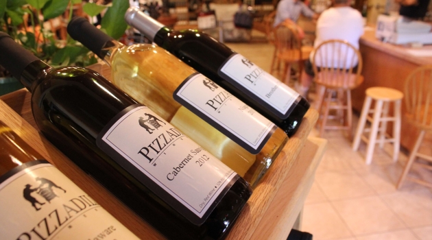 Wine bottles on rack