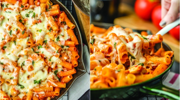 Pasta in black skillet