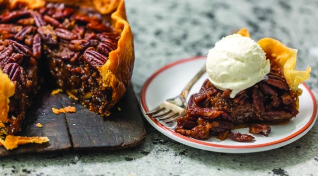 Pecan Pie with ice cream on top