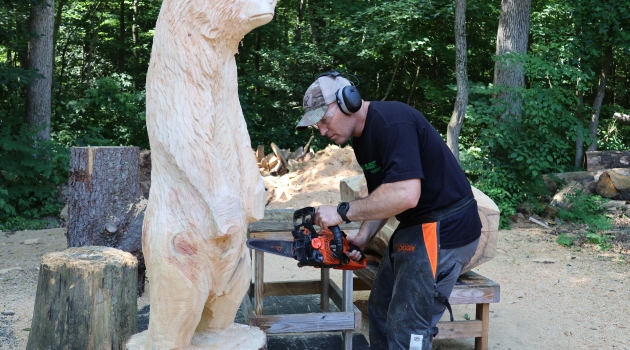 Using a chainsaw as his primary means of creation, member Rick Torres creates stunning sculptures at his workshop in Felton.