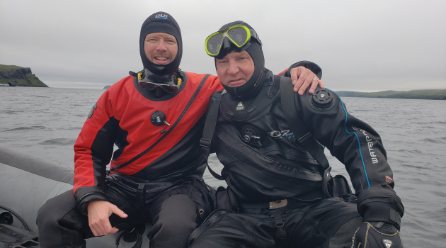 Dr. Mark Moline — cofounder of Project Recover — poses for a photo with a fellow researcher during one of the organization's recovery missions.